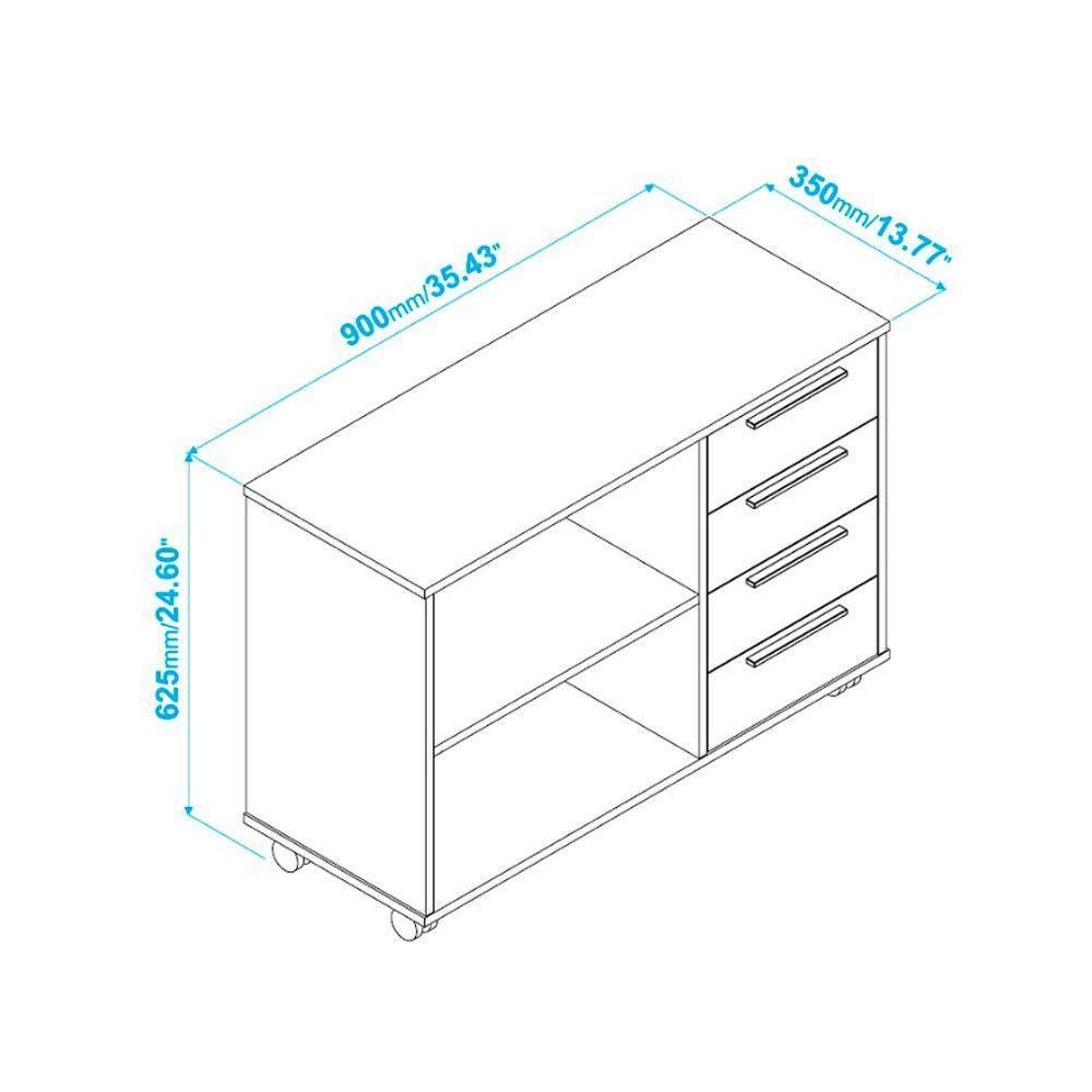Armário Em Mdp Com 1 Prateleira 4 Gavetas E 4 Pés Com Rodízio Brv Móveis Branco - 4