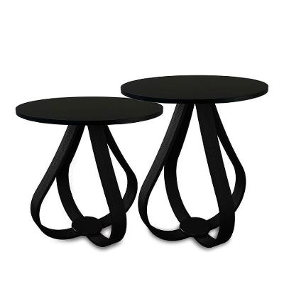 Conjunto Mesa Lateral De Canto Preta Pés Cebola