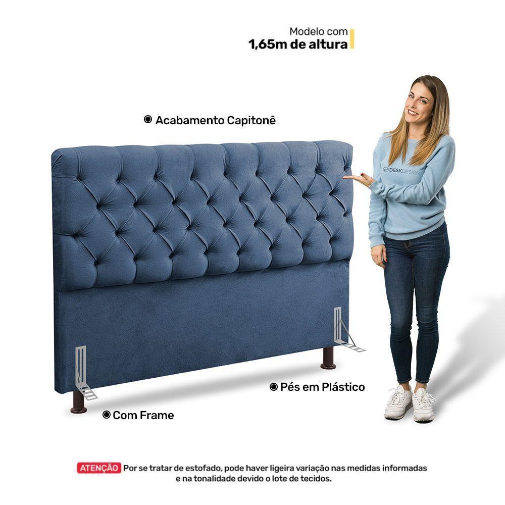 Cabeceira Cama Box Casal Lylla 140cm Capitonê Com Frame Linho Azul - Abmaza - 4