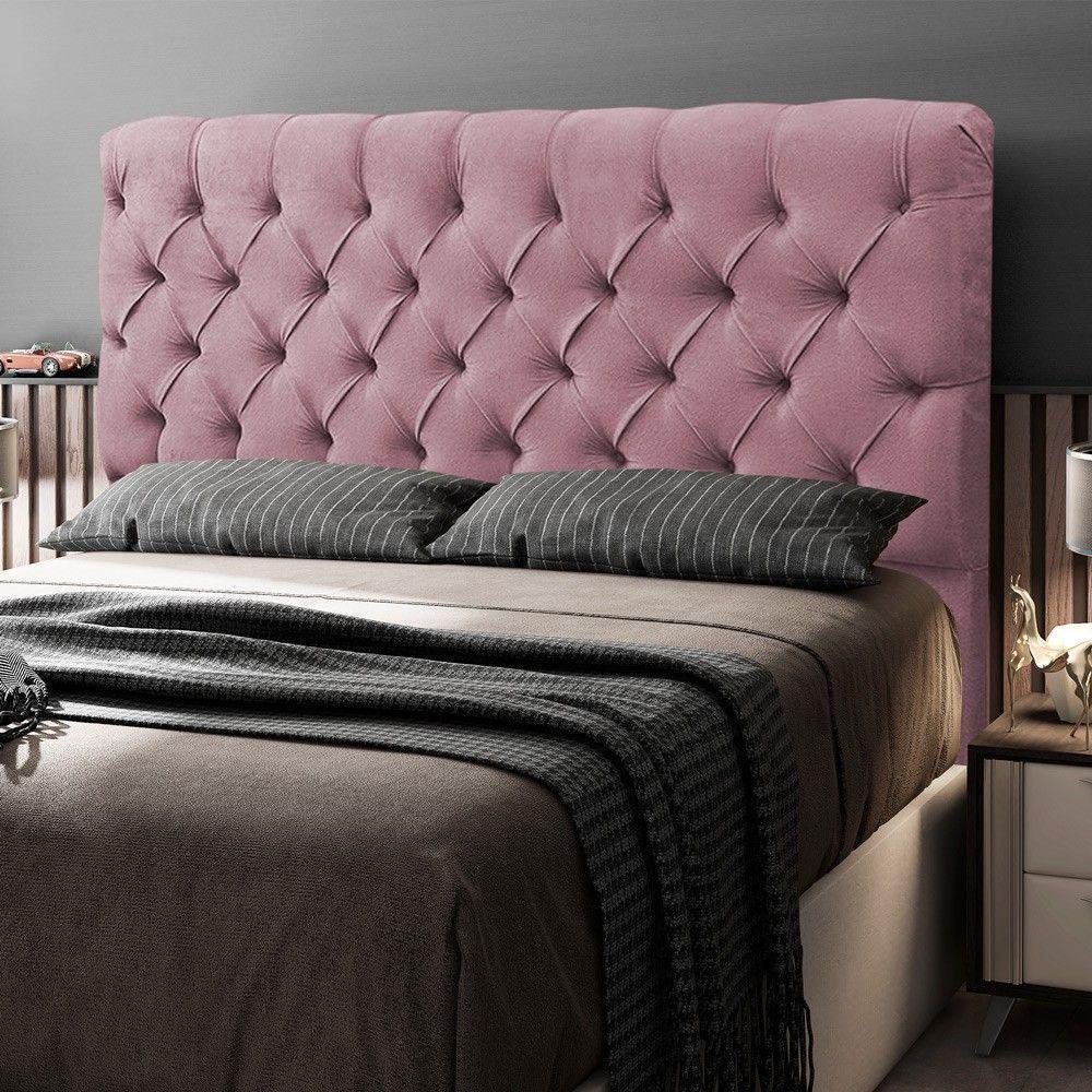 Cabeceira Cama Box Casal King Size Lylla 195cm Capitonê Com Frame Veludo Rosê - Abmaza - 6
