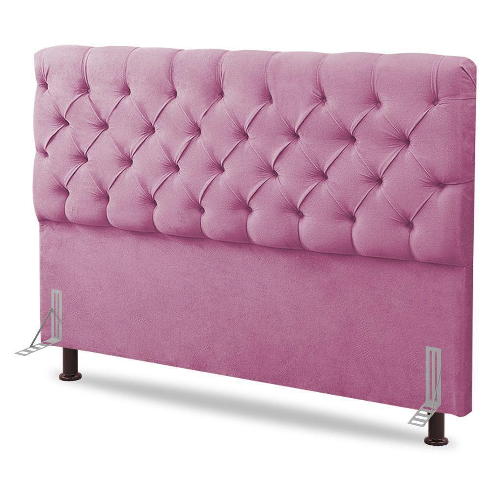 Cabeceira Cama Box Casal King Size Lylla 195cm Capitonê Com Frame Suede Rosa - Abmaza - 1