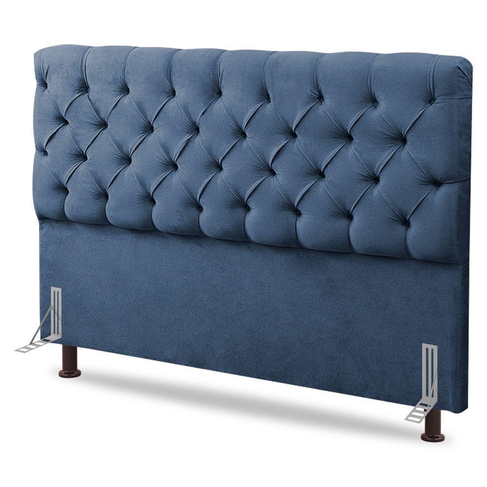 Cabeceira Cama Box Casal King Size Lylla 195cm Capitonê Com Frame Linho Azul - Abmaza - 1