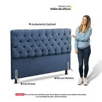 Cabeceira Cama Box Casal King Size Lylla 195cm Capitonê Com Frame Linho Azul - Abmaza