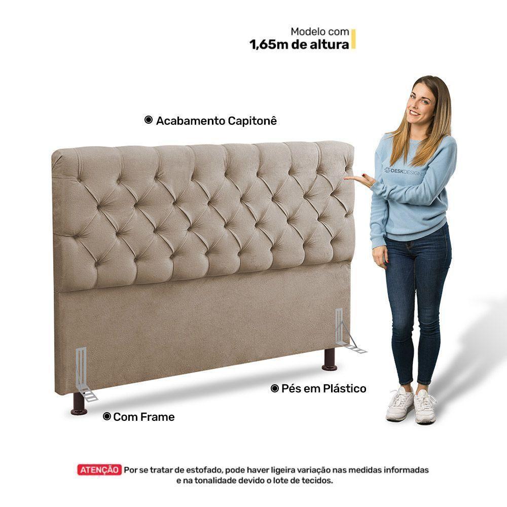 Cabeceira Cama Box Casal King Size Lylla 195cm Capitonê Com Frame Suede Bege - Abmaza - 5
