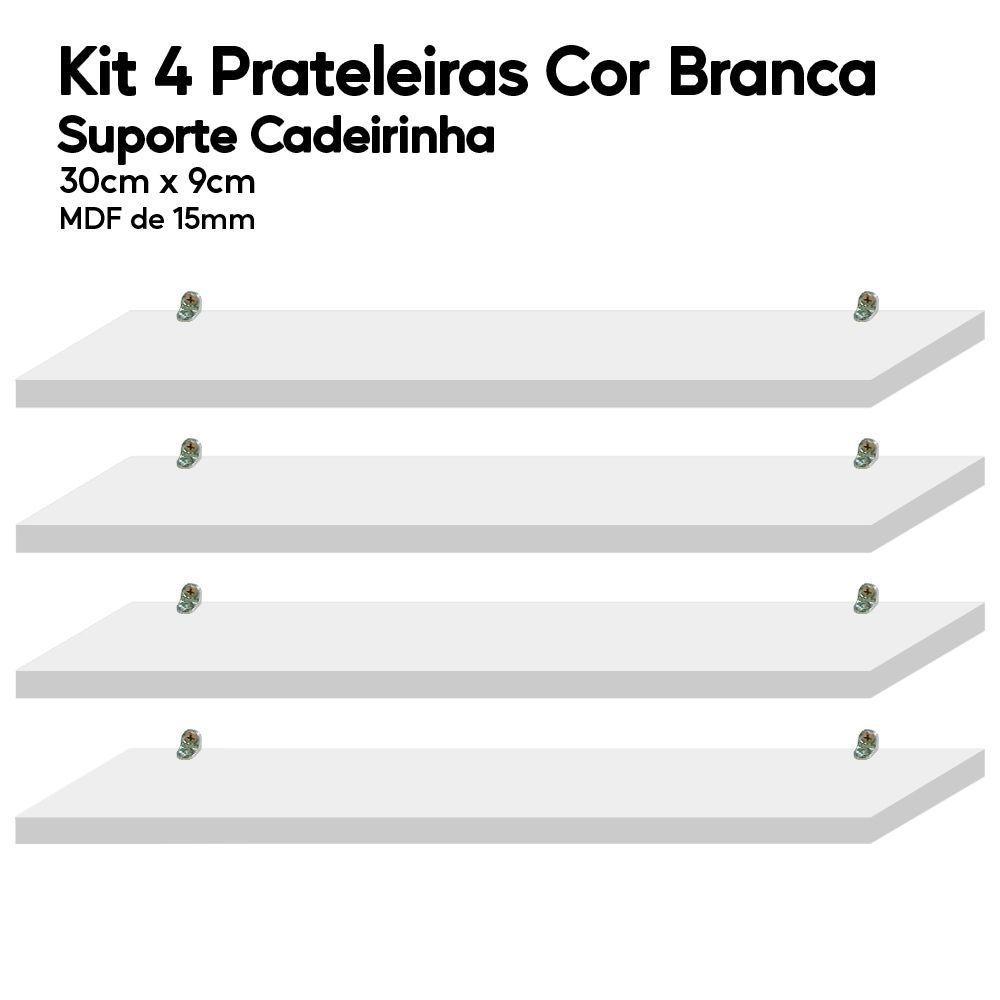 Kit 4 Prateleiras Branca Mdf 30x9 Suporte Cadeirinha Decorar - 6