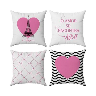 Kit Capas Almofadas Decorativas Love Paris 45x45 - Id Decor Cor Branco