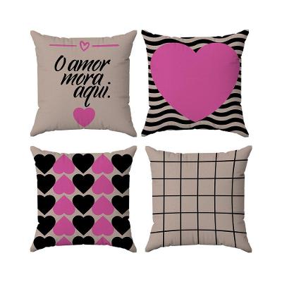 Kit Capas Almofadas Decorativas O Amor Mora 45x45 - Id Decor