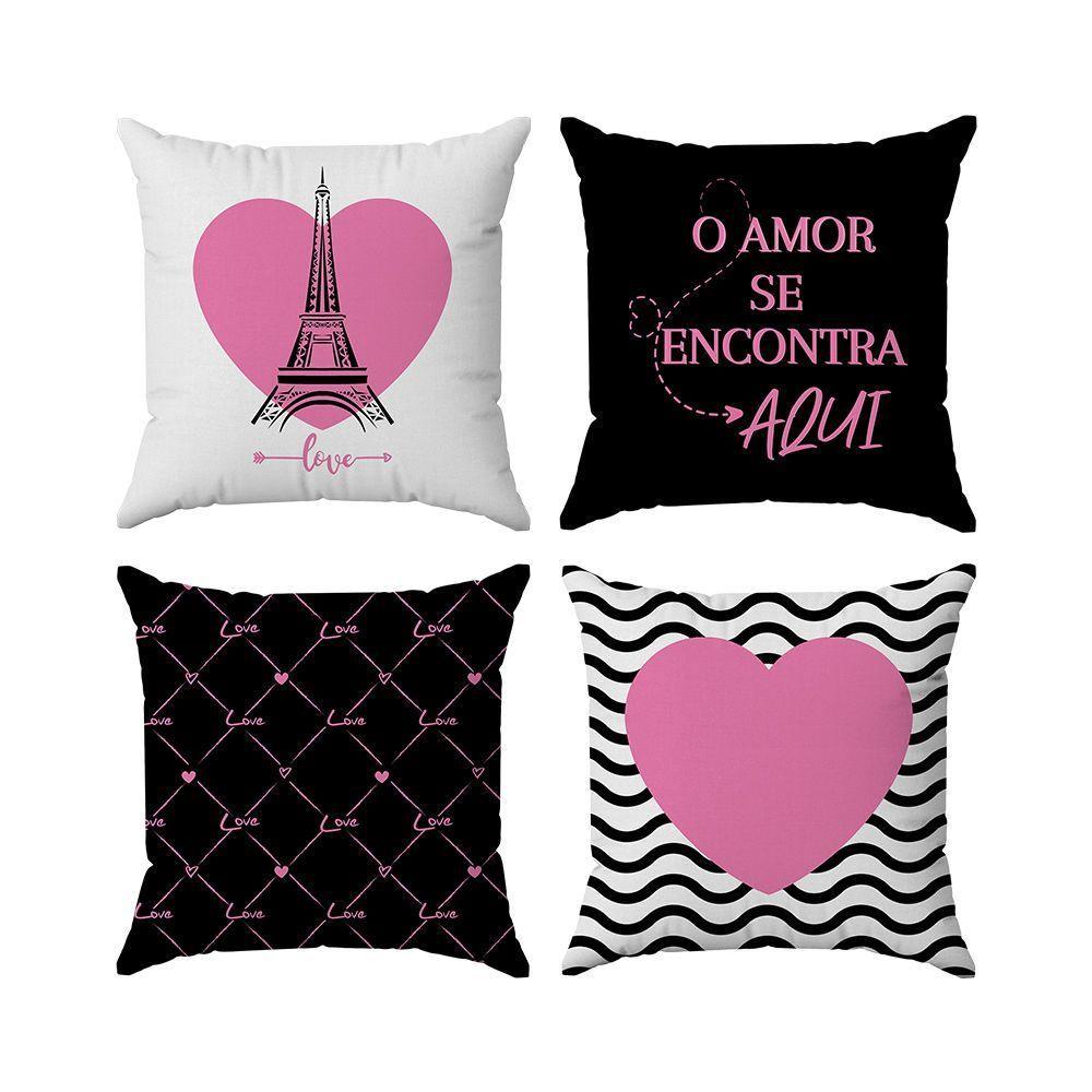 Kit Capas Almofadas Decorativas Love Paris 45x45 - Id Decor Cor Preto - 1