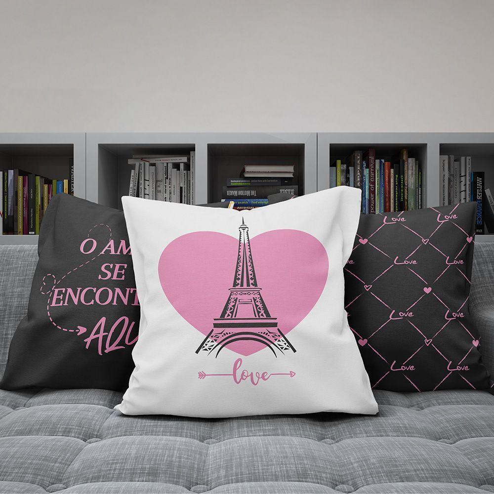Kit Capas Almofadas Decorativas Love Paris 45x45 - Id Decor Cor Preto - 3