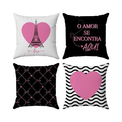 Kit Capas Almofadas Decorativas Love Paris 45x45 - Id Decor Cor Preto