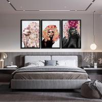 Quadros Decorativos 30x45 Mulheres Rosto Flores Rosas Kit 3 Titulos Moldura Preta - 5