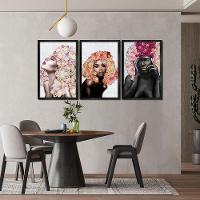 Quadros Decorativos 30x45 Mulheres Rosto Flores Rosas Kit 3 Titulos Moldura Preta - 6