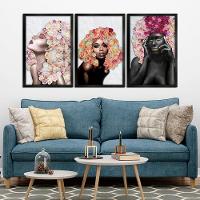 Quadros Decorativos 30x45 Mulheres Rosto Flores Rosas Kit 3 Titulos Moldura Preta - 8