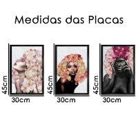 Quadros Decorativos 30x45 Mulheres Rosto Flores Rosas Kit 3 Titulos Moldura Preta - 10
