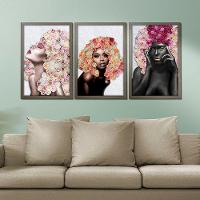 Quadros Decorativos 30x45 Mulheres Rosto Flores Rosas Kit 3 Titulos Moldura Madeira - 6