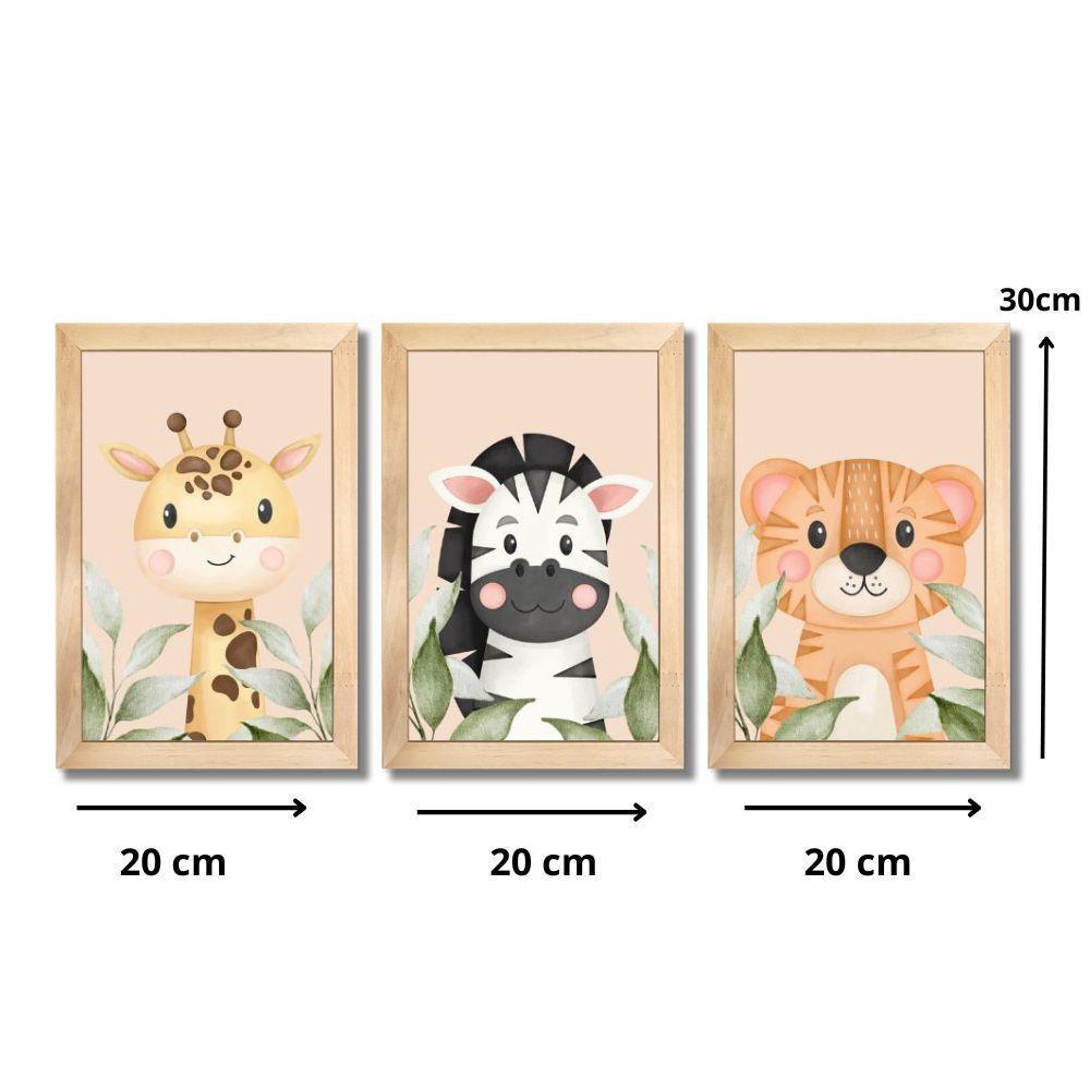 Kit Quadros Infantil Safari Aquarela 20x30 Com Vidro Titulos Moldura Mel - 7