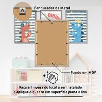 Kit Quadros Infantil Dinossauro Kids 20x30 3 Peças Titulos Moldura Azul - 2