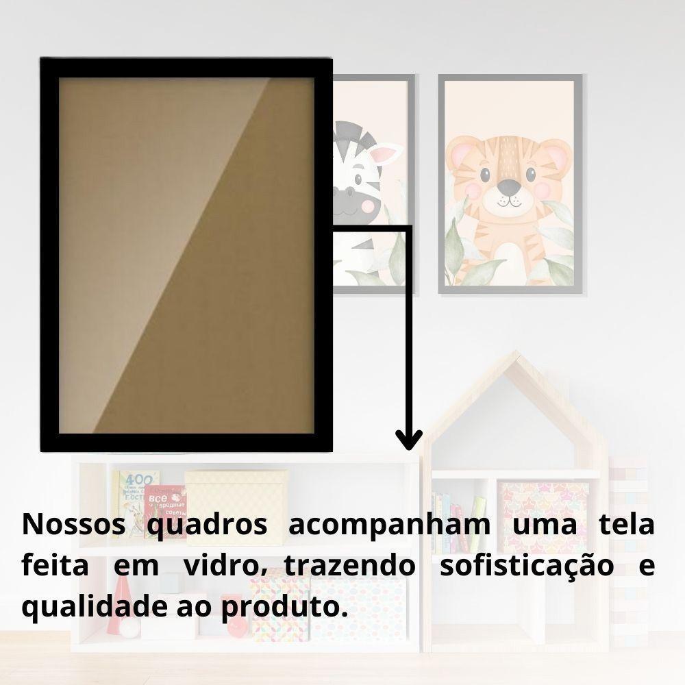 Kit Quadros Infantil Safari Aquarela 20x30 Com Vidro Titulos Moldura Preta - 3