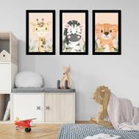 Kit Quadros Infantil Safari Aquarela 20x30 Com Vidro Titulos Moldura Preta - 5