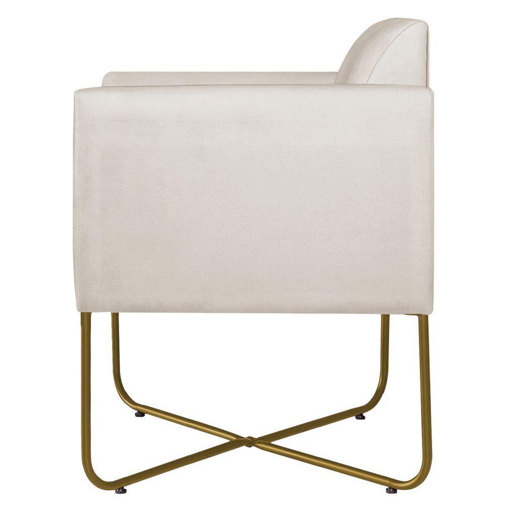 Kit 02 Poltronas Decorativas Andréia Base X Dourada Linho Cor Bege - 6