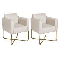 Kit 02 Poltronas Decorativas Andréia Base X Dourada Linho Cor Bege - 1