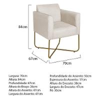 Kit 02 Poltronas Decorativas Andréia Base X Dourada Linho Cor Bege - 7