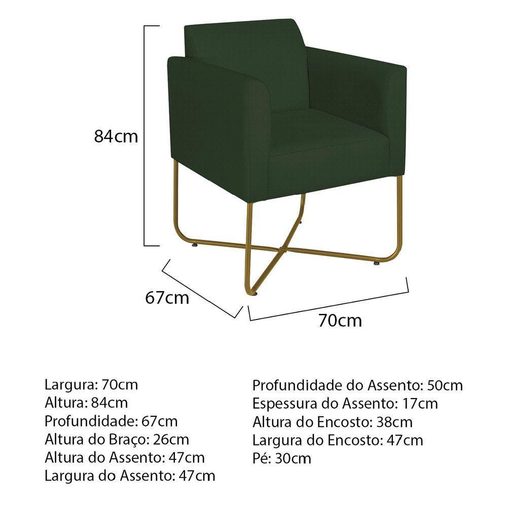 Poltrona Decorativa Andréia Base X Dourada Linho Cor Verde - 5