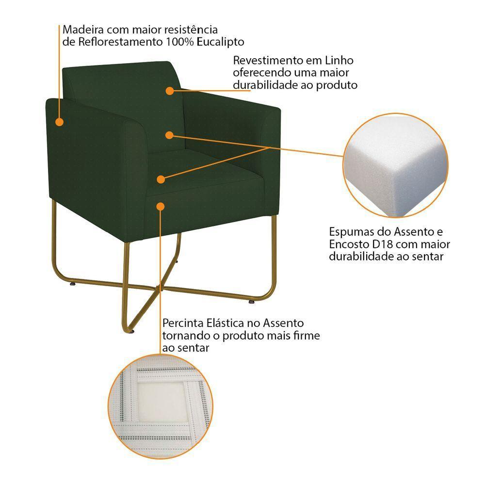 Poltrona Decorativa Andréia Base X Dourada Linho Cor Verde - 6