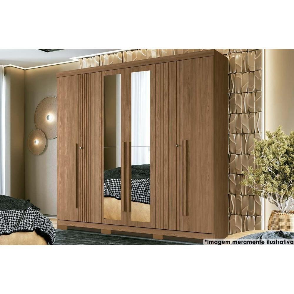 Guarda Roupa Casal 6 Portas e 4 Gavetas c/ Espelho e Pés Buriti Jatoba - Santos Andirá - 1