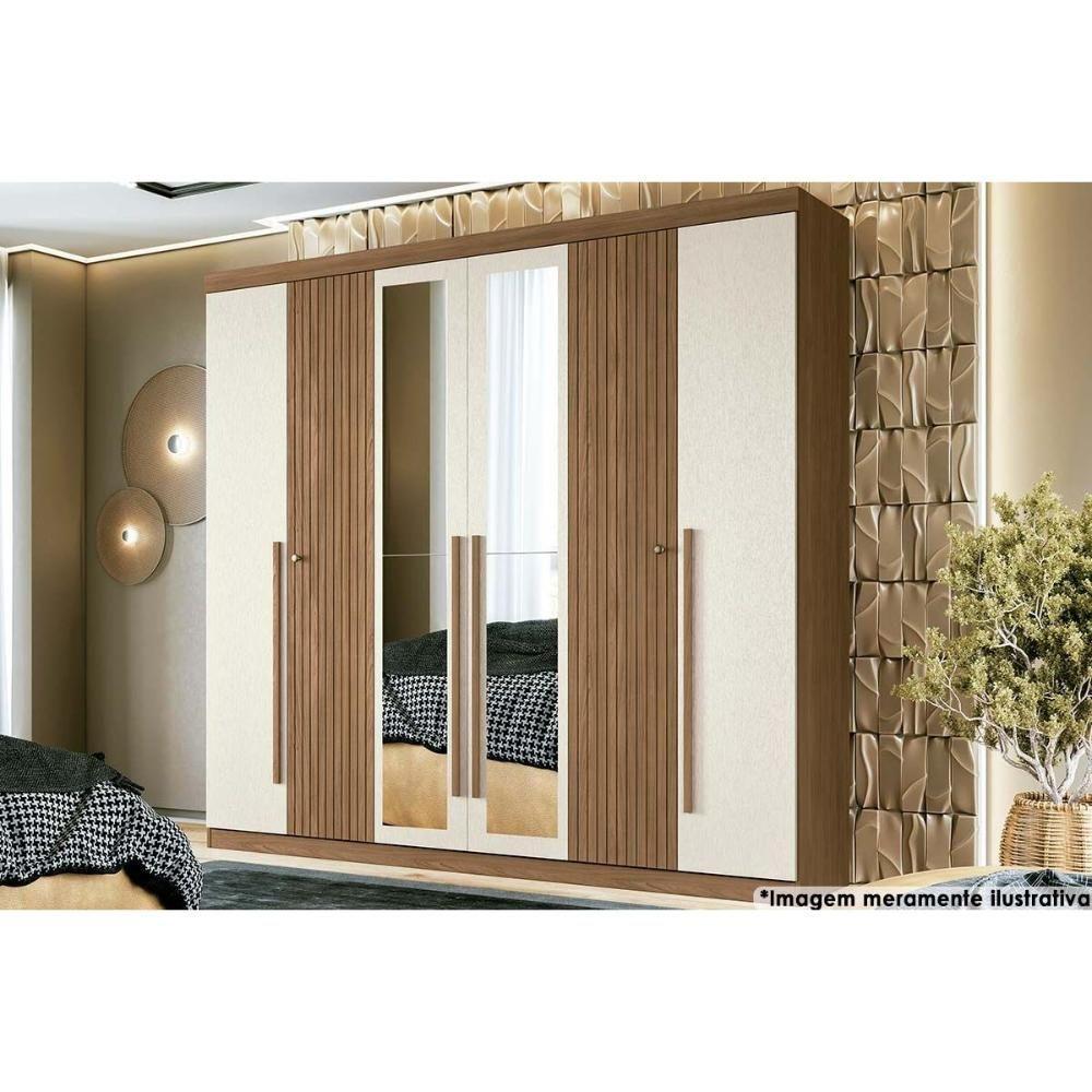 Guarda Roupa Casal 6 Portas e 4 Gavetas c/ Espelho Buriti jatoba/Areia - Santos Andirá - 1