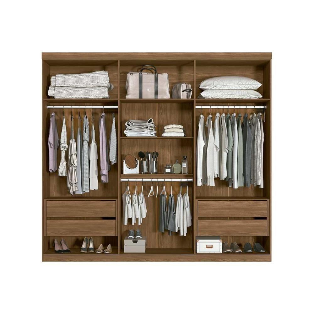 Guarda Roupa Casal 6 Portas e 4 Gavetas c/ Espelho Buriti jatoba/Areia - Santos Andirá - 8