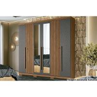 Guarda Roupa Casal 6 Portas e 4 Gavetas c/ Espelho e Pés Buriti Jatoba/Grafitte - Santos Andirá - 1