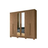 Guarda Roupa Casal 6 Portas e 4 Gavetas c/ Espelho e Pés Buriti Jatoba/Grafitte - Santos Andirá