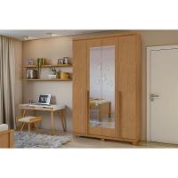 Guarda Roupa Solteiro 4 Portas e 2 Gavetas c/ Espelho e Pés Alonzo Amêndoa - Lopas - 1