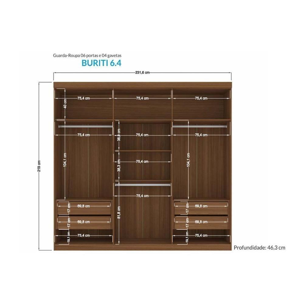 Guarda Roupa Casal 6 Portas E 4 Gavetas Buriti Jatoba/areia - Santos Andirá - 7