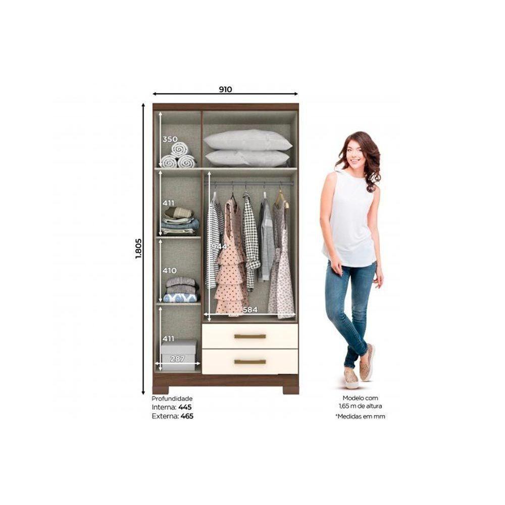 Guarda Roupa Solteiro 3 Portas e 2 Gavetas Açaí DA133 c/ Pés Branco - Henn - 4