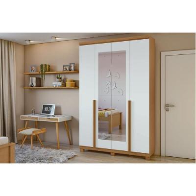 Guarda Roupa Solteiro Alonzo 4 Portas de Bater 2 Gavetas Amêndoa-Branco MDF Lopas