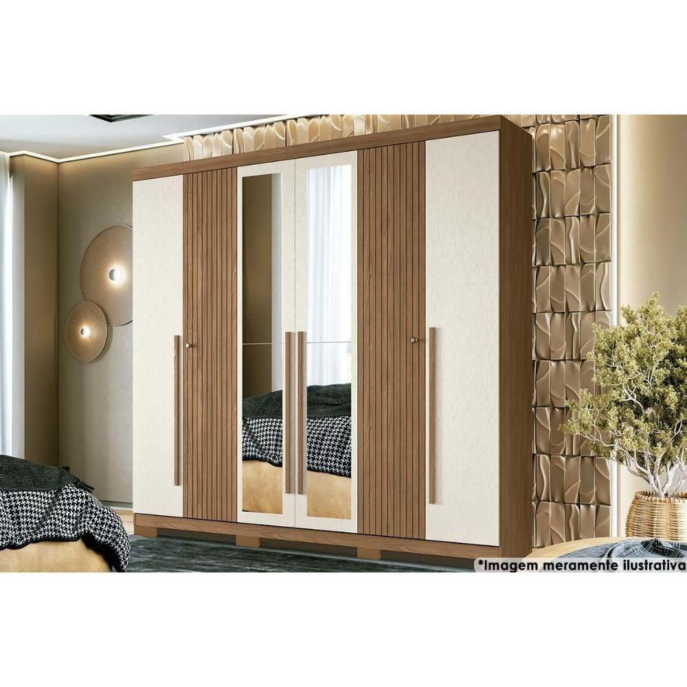 Guarda Roupa Casal 6 Portas e 4 Gavetas c/ Espelho e Pés Buriti jatoba/Areia - Santos Andirá - 1