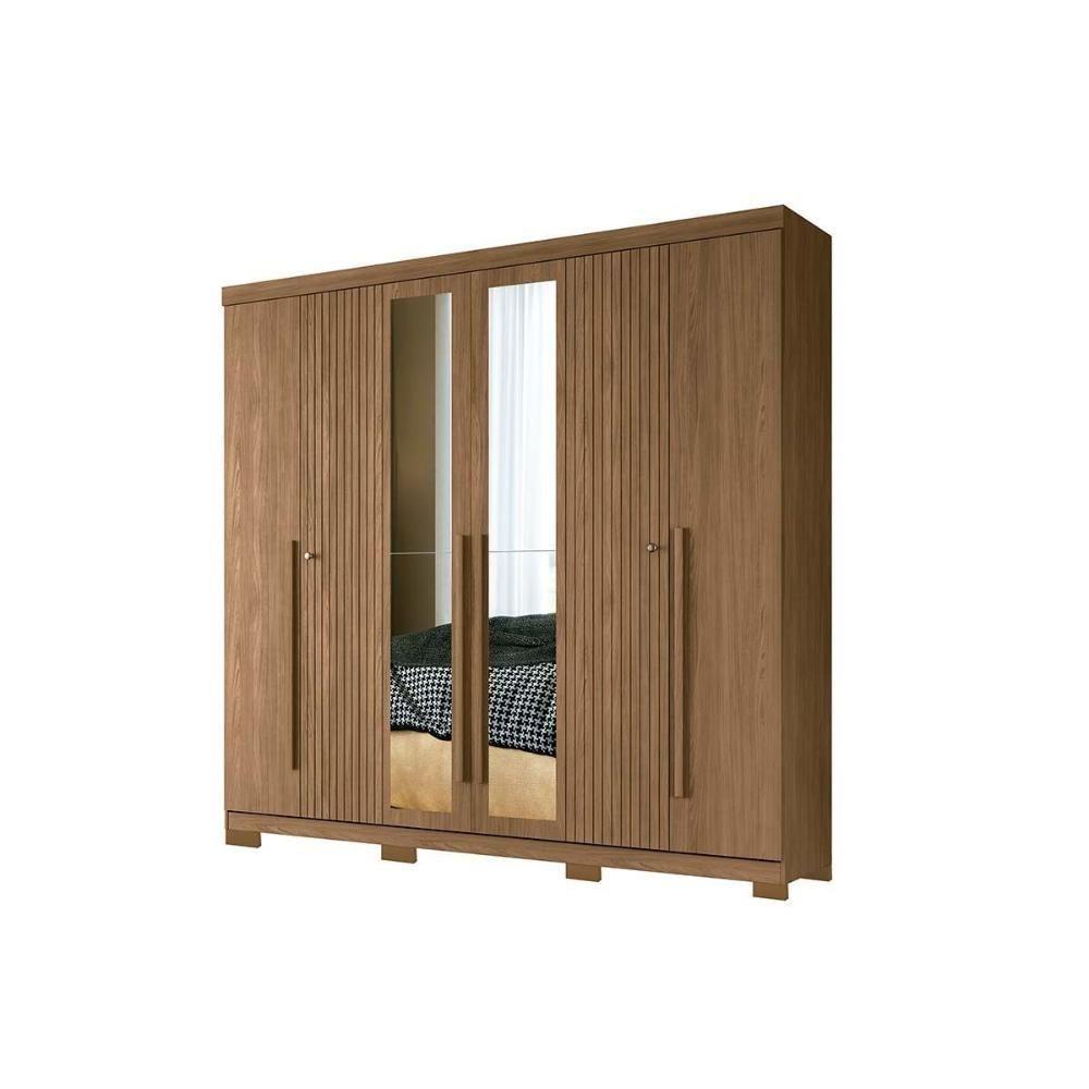 Guarda Roupa Casal 6 Portas e 4 Gavetas c/ Espelho e Pés Buriti jatoba/Areia - Santos Andirá - 7