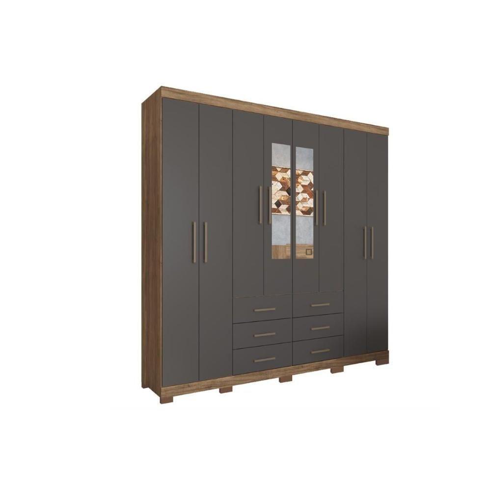 Guarda Roupa Casal 8 Portas e 6 Gavetas c/ Espelho e Pés Liverpool Jatoba - Santos Andirá - 4