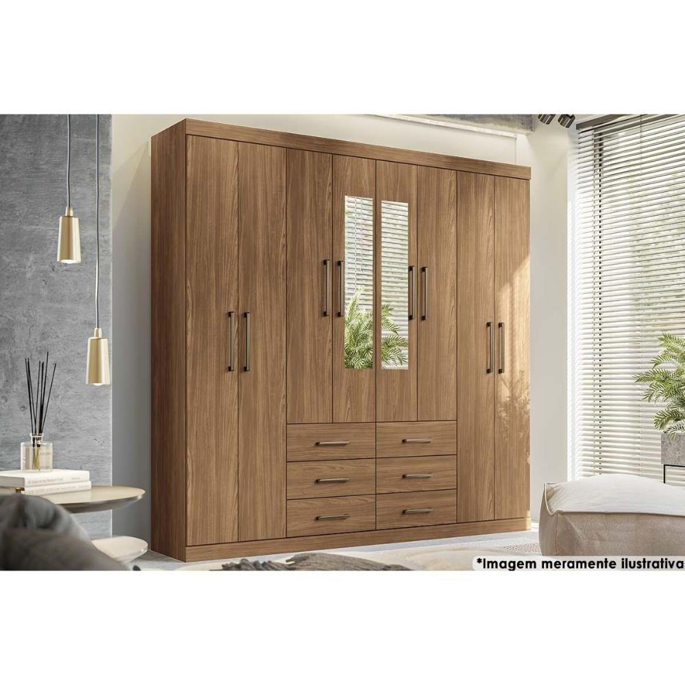 Guarda Roupa Casal 8 Portas e 6 Gavetas c/ Espelho Liverpool Jatoba - Santos Andirá - 1