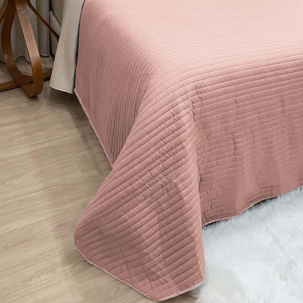 Kit Cobre Leito Colcha Celeste Solteiro 02 Peças Dupla Face Micropercal 200 Fios Prático Liso - Rose - 3