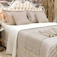 Kit Cobre Leito Colcha Dubai Queen 08 Peças Dupla Face Micropercal 200 Fios Xale Pompom Clean - Bege