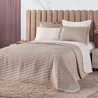 Kit Cobre Leito Colcha Jade Queen 03 Peças Dupla Face Micropercal 200 Fios Matelado Clean - Cáqui - 1