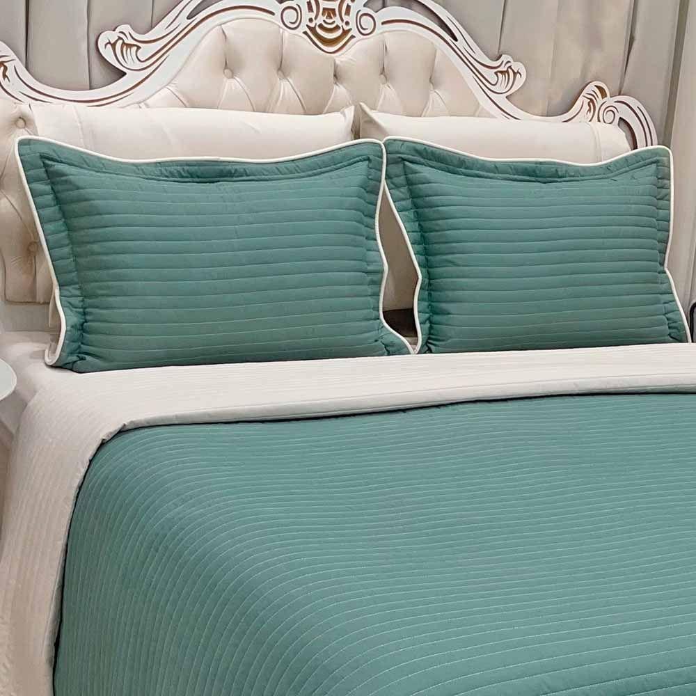 Kit Cobre Leito Colcha Celeste Queen 03 Peças Micropercal 200 Fios Prático Liso - Verde Esmeralda - 2