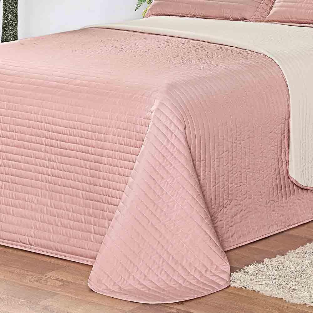 Kit Cobre Leito Colcha Celeste Queen 03 Peças Dupla Face Micropercal 200 Fios Prático Liso - Rose - 2