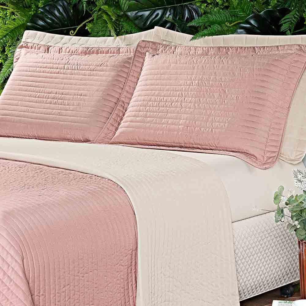 Kit Cobre Leito Colcha Celeste Queen 03 Peças Dupla Face Micropercal 200 Fios Prático Liso - Rose - 3