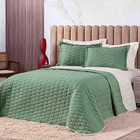 Kit Cobre Leito Colcha Jade Queen 03 Peças Dupla Face Micropercal 200 Fios Matelado Clean - Verde - 1