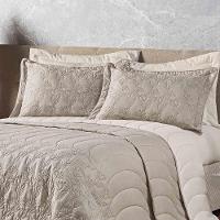 Kit Cobre Leito Colcha Monique Queen 5 Peças Dupla Face Micropercal 200 Fios Bordado Floral - Cáqui - 3