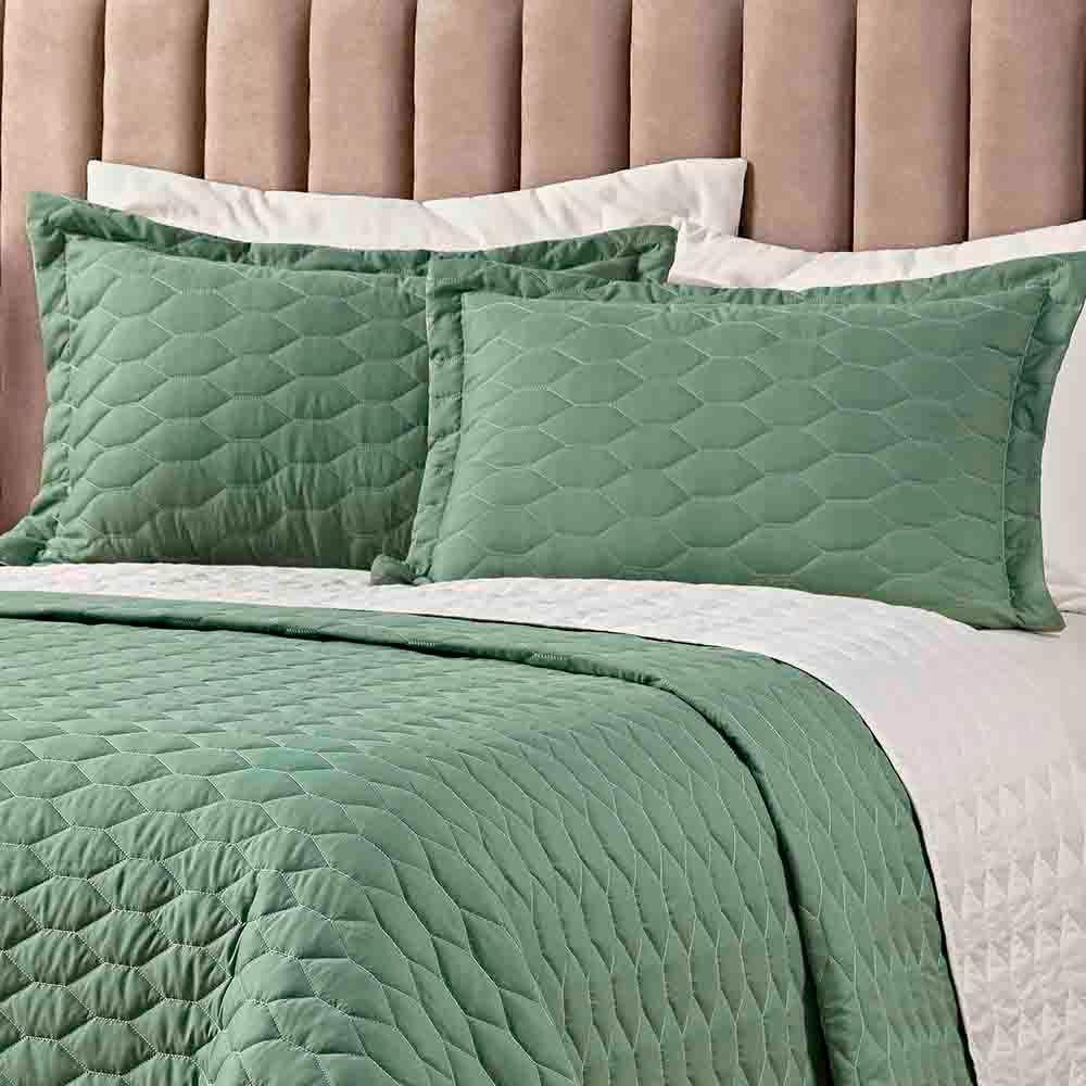 Kit Cobre Leito Colcha Jade King 03 Peças Dupla Face Micropercal 200 Fios Matelado Clean - Verde - 2